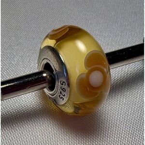 Pandora Yellow Floral Murano Glass Bead Charm Sterling Silver S925 ALE 790645